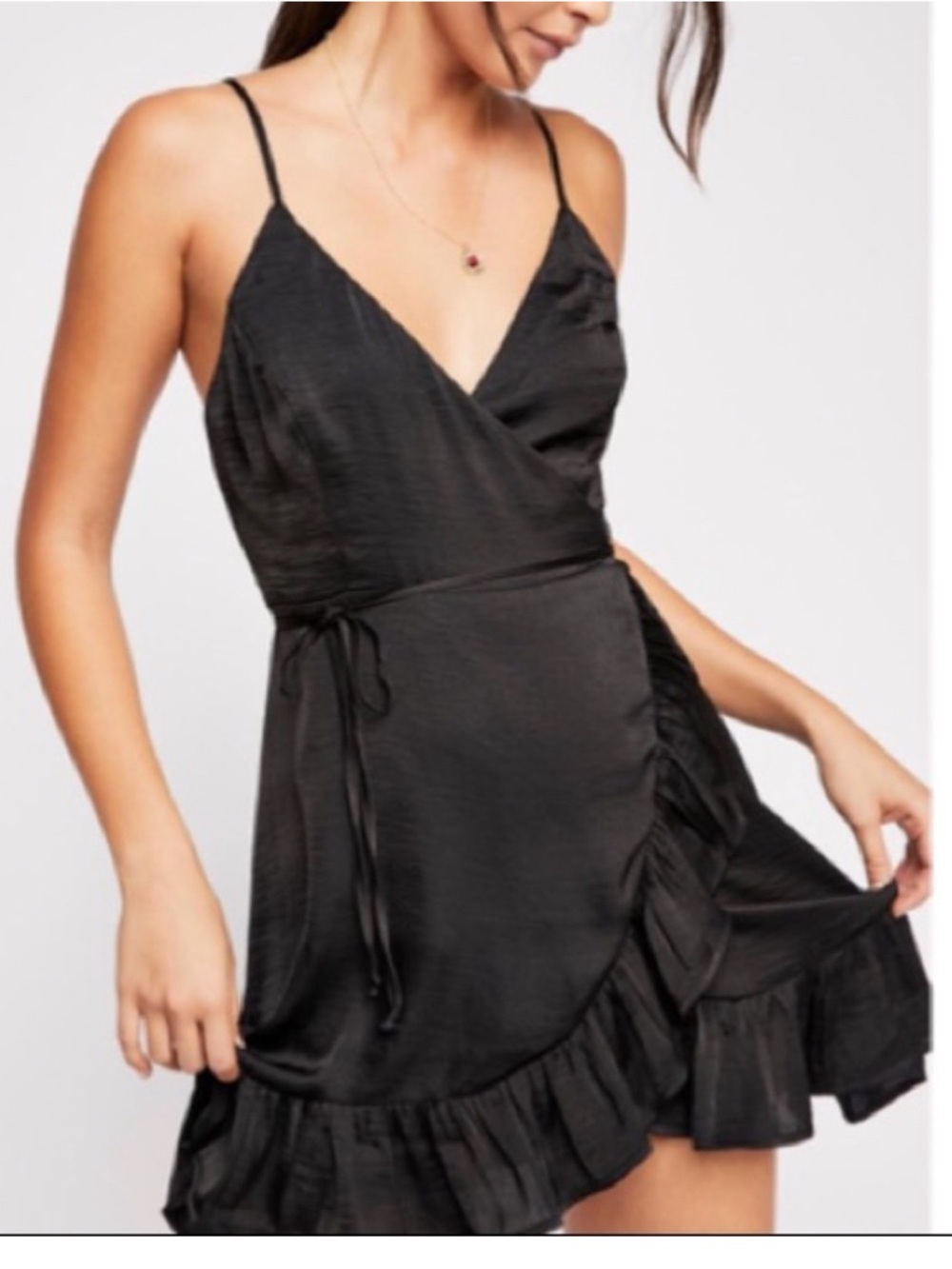 Free People Intimately All My Love Shine Wrap Slip Mini Dress S EUC Boho Ruffle
